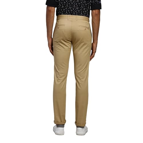 Image of Parx Low Rise Tapered Fit Cotton Blend Solid Pattern Flat Front Casual Trouser