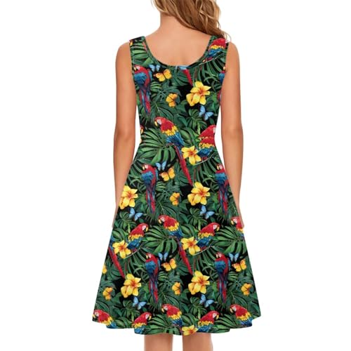 Image of Women Stylish Tank Dresses Sleeveless Round Neck Midi Casual Dress with Pocket for Summer