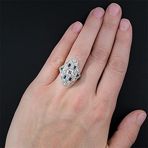 Fashion Luxury Topaz Ring 925 Sterling Silver CZ Vintage Court Style Sapphire Ring Red Garnet Ring Hollow Flower Pattern Ring Eternity Engagement Wedding Ring Promise Ring for Women ST.048 (Blue, 8)