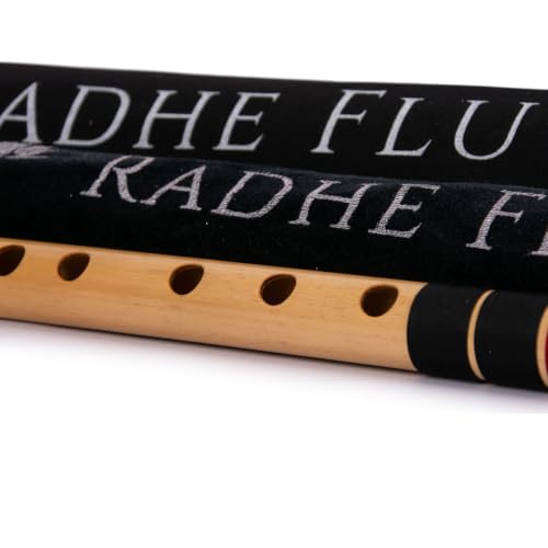 Image of Radhe Flutes Bamboo Bansuri C Sharp Right Handed Middle Octave (18 inch) With Hard Cover (Beige Flute With Black & Maroon Threads)
