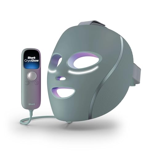 Shark CryoGlow LED Face Mask with Under-Eye Cooling Anti-Ageing & Blemish Repair Red & Blue LED Infrared Light Therapy USB-C Remote Control Storage Bag Adjustable Straps Frosted Green