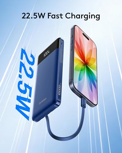 Image of Orfeika Portable Phone Charger, 10000mAh Portable Charger 22.5W Fast Charging Power Bank with Built-in Cables, Travel Essential Battery Pack Compatible with iPhone, Samsung, Google, iPads, etc