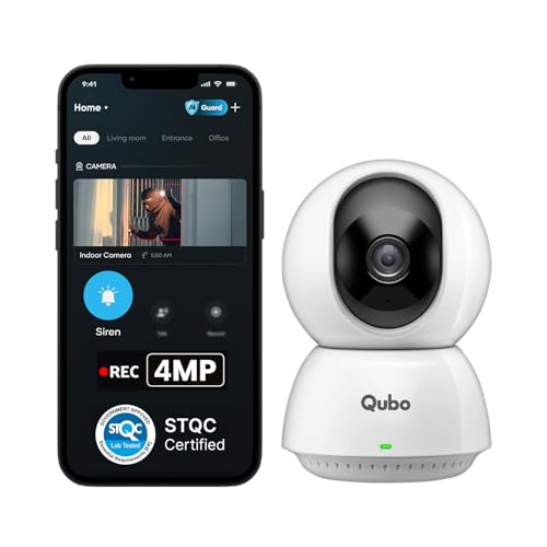 Image of Qubo Smart Cam 360 Pro 4MP by Hero Group [2026 Edition]| STQC Certified | Color Night Vision | 360 Panoramic Monitoring |App Alerts | 2-Way Talk | AI Person Detection | Cloud & SD Card Support