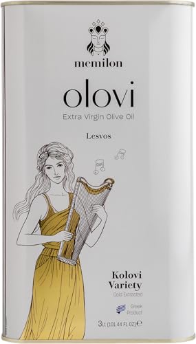 Memilon Olovi Natives Olivenöl Extra 3L aus Lesbos Griechenland | 100% Kolovi Rarität exklusiv aus Plomari | Säurearm 0 3% & Polyphenole 512 mg/kg | Ernte 2025/26 | Kaltgepresst | Familienmühle