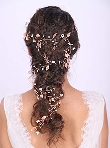 Anglacesmade Serre-tête de mariée avec perles et vigne doré rose pour demoiselle d'honneur Cover