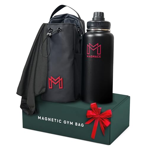 MAGNACE Magnetic Gym Bag Bundle 3-in-1 Set with Water Bottle Holder Magnetic Pouch Towel & Sling Bag Portable Fitness Carrier for Men & Women Black