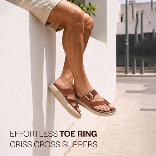 Image of FAUSTO Men Toe Ring Criss Cross Buckle Strap Side Stitched Waterproof Summer Slip On Sandals|Comfort Sole|Lightweight Slippers for Rainy Monsoon Season