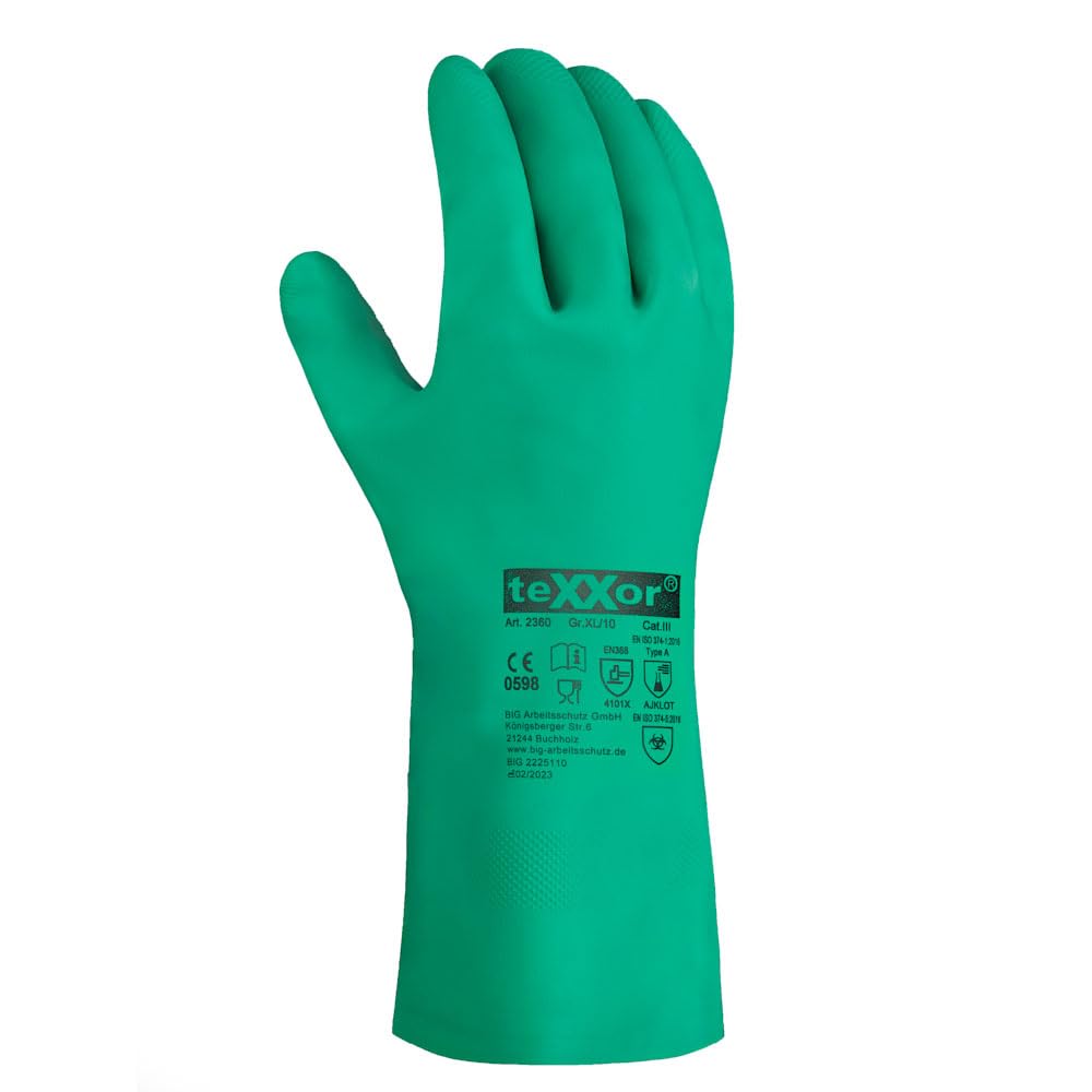 texxor 144 Stück Chemikalienschutz-Handschuhe 2360, Nitril, grün, 8/M, Karton, Chemikalienschutzhandschuhe, Nitrilhandschuhe