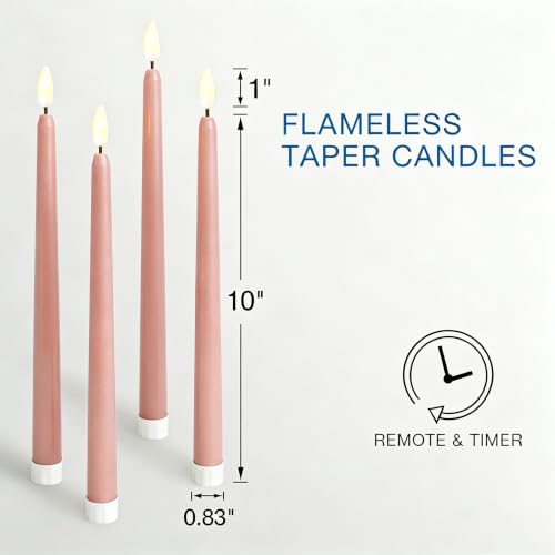 Image of Dusty Pink Flameless Taper Candles with Remote Set of 4