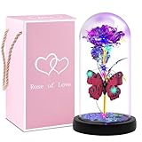 FLRYBRG Light Up Rose in Glass Dome, Glass Rose with Butterfly for Mom from Daughter/Son on Mothers Day, Birthday, Glass Flower Gifts for Women(Purple)
