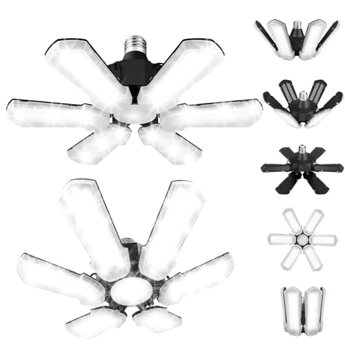 Fimilo Upgrade LED Garage Light 2 Pack, 150W 6500K Deformable Garage Lights Ceiling LED Shop Light with 6+1 Adjustable 90°Panels, 15000LM Ultra E26/E27 Led Ceiling Lights for Basement