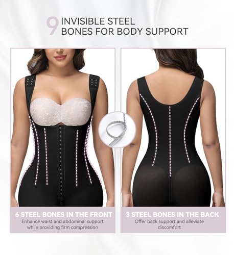 Image of SHAPSHE Fajas Colombianas Moldeadoras Open Bust Full Body Shaper with Bones | 9 Bones Waist Back Support, 3 Hooks Adjustable Compression, Stage 2 3 Faja Postpartum Post Surgery, Breathable Soft Fabric