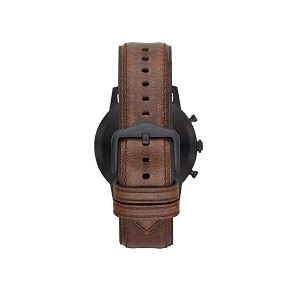 Fossil Men's 42mm Collider Stainless Steel and Leather Hybrid HR Smart Watch, Color: Black, Brown (Model: FTW7008)