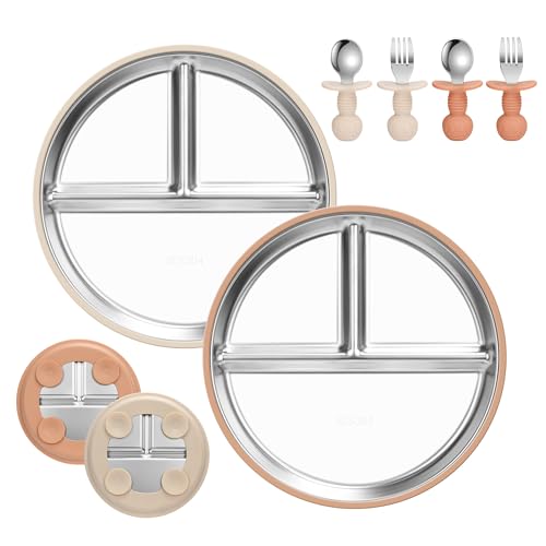 MOJINL Edelstahl Baby Teller mit Silikon Saugnapf, Silikon Babyteller...