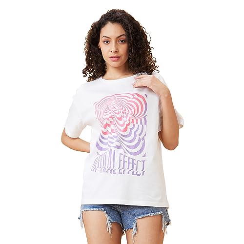 Image of Globus Women White Printed Boxy Fit Casual T-shirt-3638274001