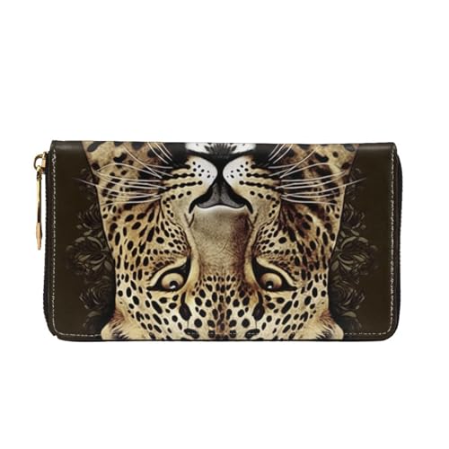 Patterned leopard head Leather Wallet for Women Long Coin Purse Ultra Slim Credit Cards Holder Bifold Clutch4