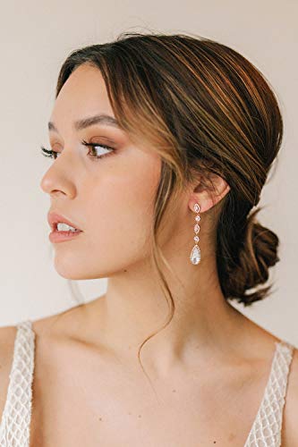 SWEETV Long Pear-Shaped Rose Gold Wedding Birdal Earrings for Brides, Bridesmaids, Crystal Chandelier Dangle Drop Earrings for Women Prom3