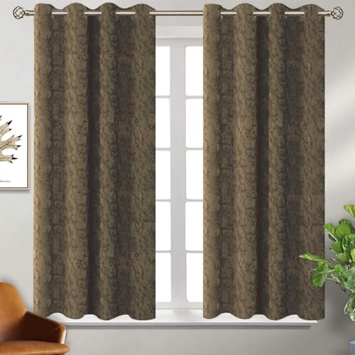 Image of Homestan Abstract Design Velvet Window Curtains 5 Feet Long Set of 2 for Home Decor (5 X 4.5 Feet, Coffee)