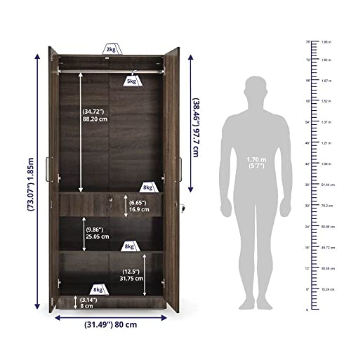Image of Wakefit Wardrobe | 1 Year Warranty | Engineered Wood Almirah, Cupboard for Clothes Storage | 2 Door, Drawer, 1 Hanging Space | Gingham - Napa Oak