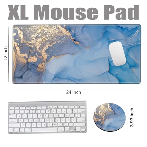 Image of Mouse Pad Large Desk Mats on Top of Desks Pad 24x12 inch Gaming Mousepad Blue Marble Long Extended Desk Protector Mat Big Laptop Mat for Wireless Mouse Non Slip Work Computer