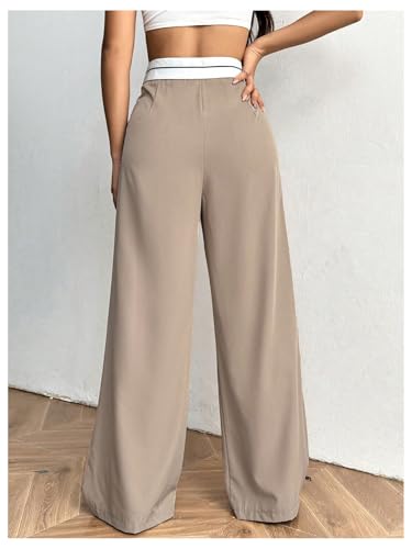 Floerns Women's Summer High Waist Suit Pants Pleated Wide Leg Business Casual Trousers2