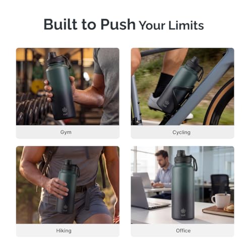 Image of CULT Insulated Water Bottle 1 Ltr - Stainless Steel Water Bottle for School Kids, Adults & Gym | Leakproof Double Wall Vacuum Flask for Hot & Cold | Durable Everyday Bottle (Green)