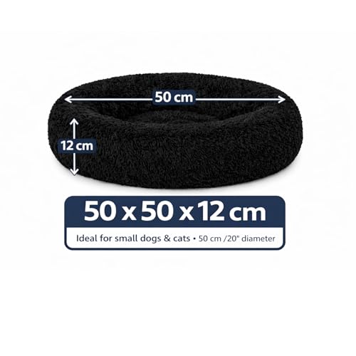 Image of ZEXSAZONE Black Plush Dog Bed Summer - Anti-Anxiety Round Donut Pet Bed with Raised Edges | Soft Faux Fur Calming Bed for Puppies, Cats & Small Dogs | Machine Washable