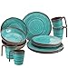 Melamin Geschirrset mit Tassen 4 Personen 16 teilig Tafelgeschirr Camping Outdoor Steingut Optik grün braun