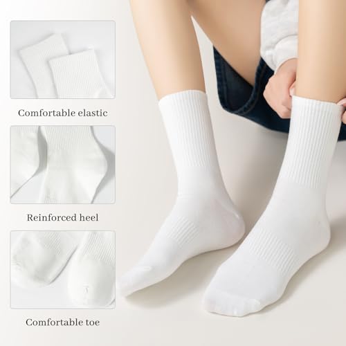 Sunm Boutique Mini Crew Socks for Women, 3 Pairs/6 Pairs White Soft Cotton Calf Socks Above Ankle Leisure Athletic Breathable3