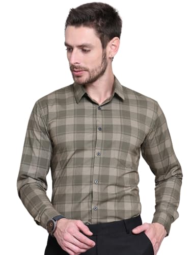 Image of Majestic Man Comfort Slim Fit Cotton Blend Checked Casual Shirt
