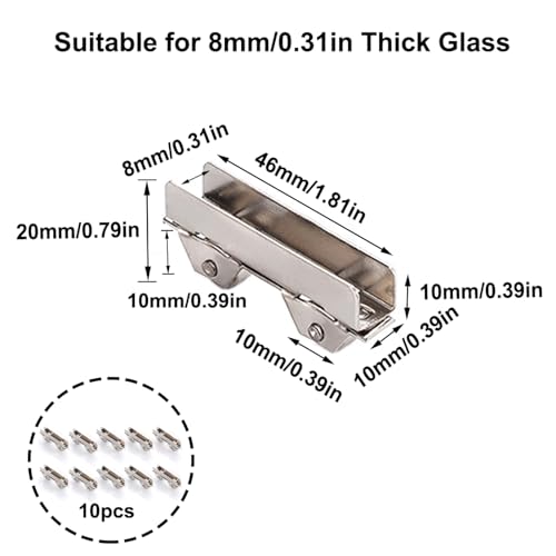 10pc Silver Glass Door Wheel Clamps - Sliding Door Roller, Window Bearing Wheel for 8mm Thick Glass, 46x20mm - Image 2