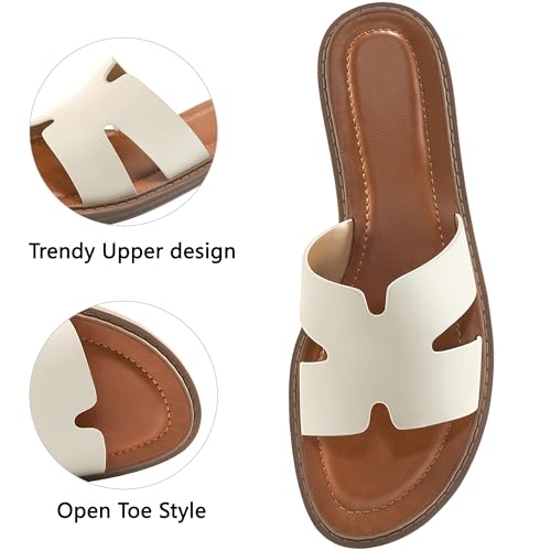 Ablanczoom Flat Sandals for Women Slides: Comfortable Slip On Womens Flats Shoes Dressy Summer Casual Beach Sandal 20254