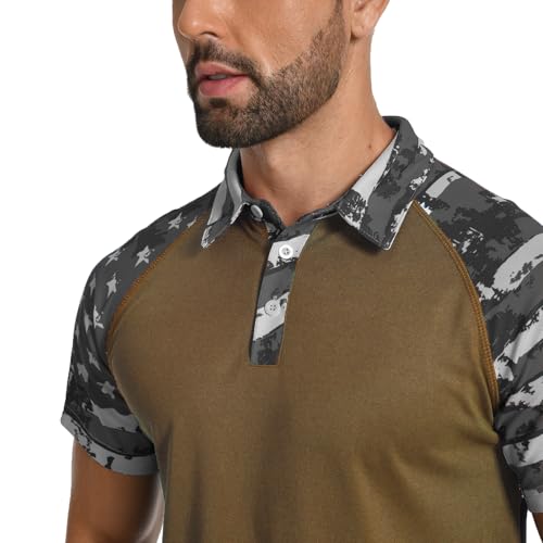 Camisetas Polo Cortas para Hombre de H HYFOL con Diseño Patchwork Estrellado, Estilo Patriótico Americano, Raglán y Tejido Elástico para Golf y Actividades Casuales miniatura 3
