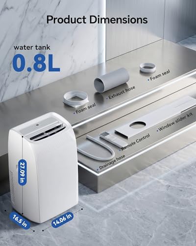 Image of Feelfunn 12,000 BTU Portable Air Conditioner, Cools 600 Sq.Ft, 4-in-1 Quiet AC Unit with Turbo Cooling, Fan & Dehumidifier, Auto Swing, Remote, 24H Timer, Window Kit for Bedroom Office Dorm Apartment