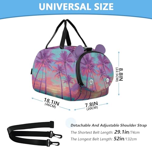 Tropical Palm Sunset Purple Kids Travel Duffel Bag for Boys Girls Overnight Weekend Tote Bag with Shoes Compartment for Sleepover Trip Beach3