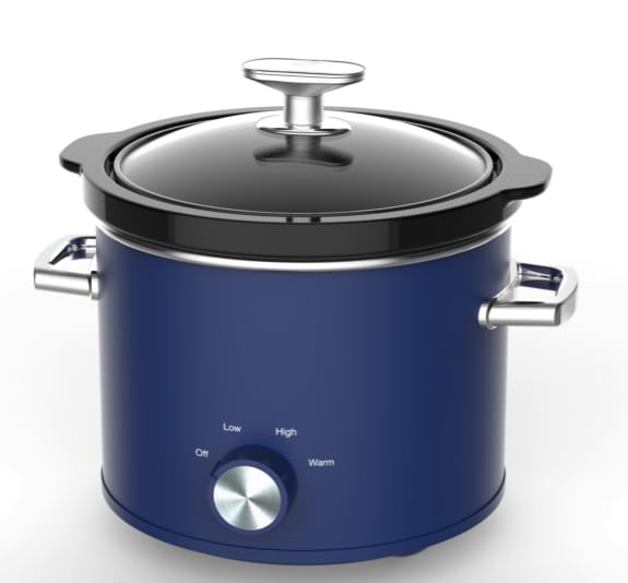 Sunvivi 2 Quart Slow Cooker, Small Slow Cooker with Removable Ceramic Pot, Slow Cooker Food Warmer with 3 Heating Settings & Dishwasher Safe Glass Lid, Blue