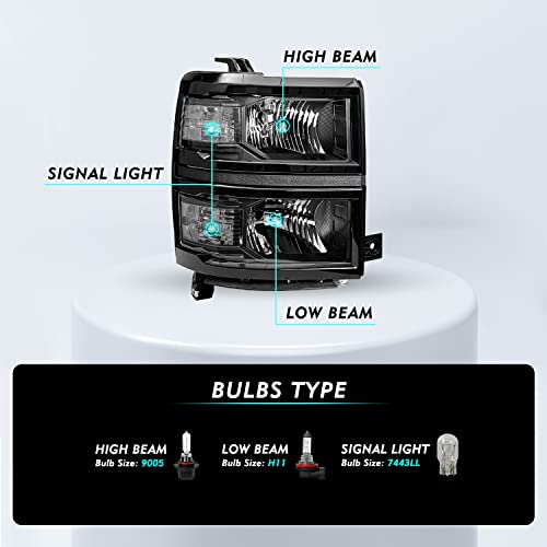 Image of TUSDAR Upgraded Lens Headlights Assembly Fit for 2014 2015 Chevy Silverado 1500 Pickup Truck OE Style Halogen Headlamps Replacement Black Housing Clear Reflector /Driver & Passenger Side w /Bulbs