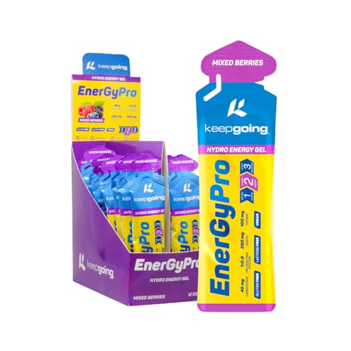 Keepgoing Gel Energético EnergyPro Sabor Frutos rojos 12 uds x 75g | Energy Gel Ciclismo y Running | Ratio 1:0,8 Maltodextrina: Fructosa