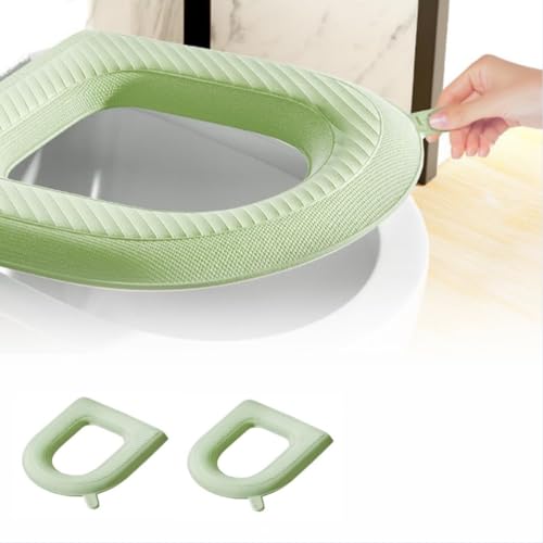 Cojín impermeable para asiento de inodoro, cojín de asiento de inodoro reutilizable, impermeable, asiento de inodoro acolchado, lavable, funda de asiento de inodoro para el hogar y hotel (verde, 2