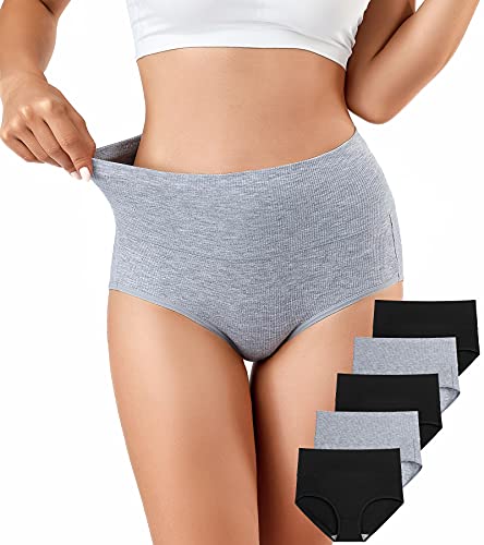 Womens Underwear High Waist Cotton Underwear for Women 5 Pack Soft Underwear Super Stretchy Briefs Full Coverage Womens Panties