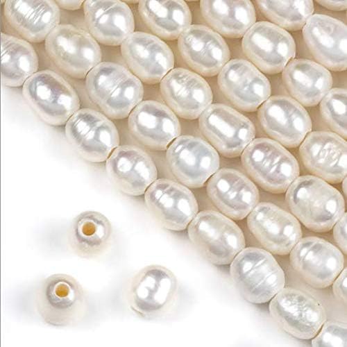 Cherry Blossom Beads White Fresh Water Pearls Grade B Large 2mm Hole 9x10mm Rice - 8 Inch Strand
