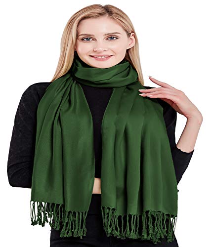CJ Apparel Dark Green Emerald Green Solid Color Tassels Design Nepalese Shawl Scarf Wrap Stole Throw Head Wrap Pashmina Hand Made in Nepal New4