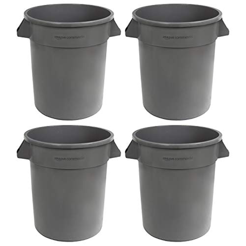AmazonCommercial 20 Gallon Heavy Duty Round Trash/Garbage Can, Grey, 4-pack