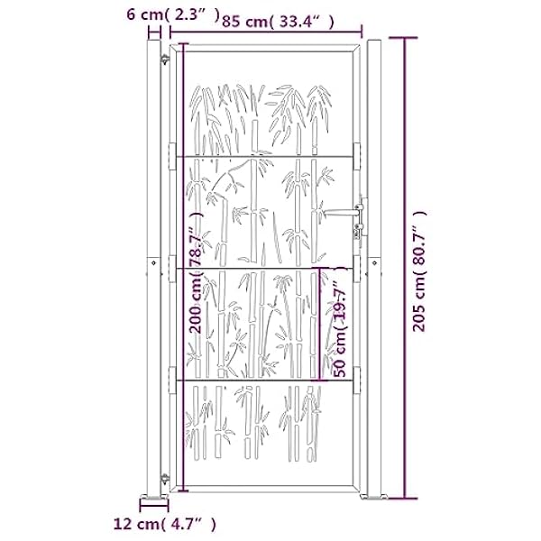 vidaXL Poort met bamboe-ontwerp 105x205 cm staal antracietkleurig