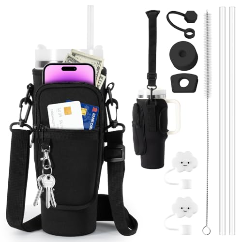 LUOJINYI Bolsa para Stanley Cup 40oz, Soporte para Botella de Agua con Correa Ajustable para el Hombro, Stanley Cup Accesorios, Stanley Accesorios para Senderismo, Viajes, Camping(Negro)