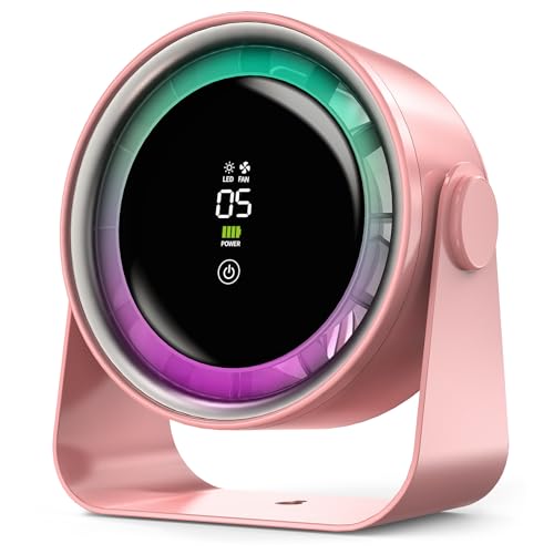 HAGEDAWN Small Desk Fan, Ultra-Quiet Desktop Air Circulator, Touch Screen Control, Multi-Speed (Pink)