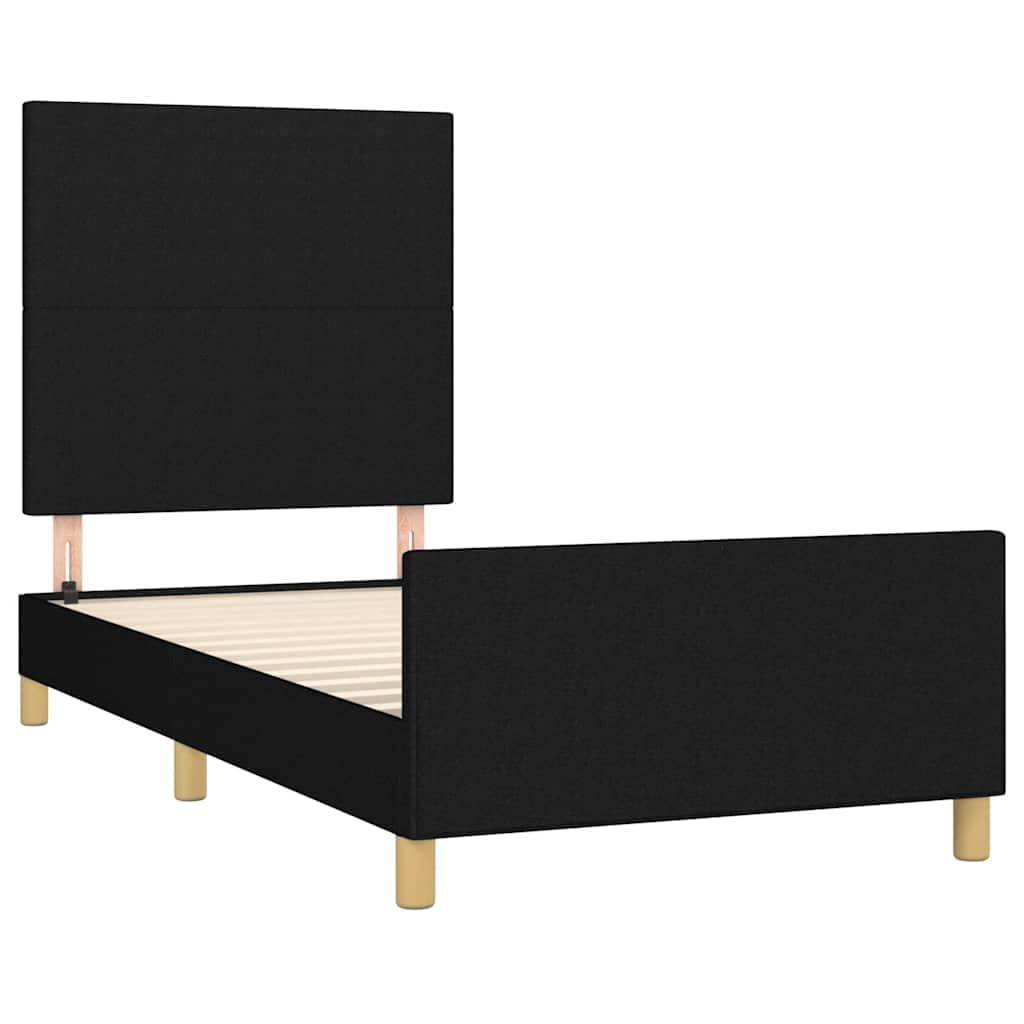 Hothingwell Telaio Letto senza Materasso Nero 100x200 Cm Tessuto | Testina regolabile in altezza, piedi robusti, doghe in contropiastra, supporto posteriore per lettura
