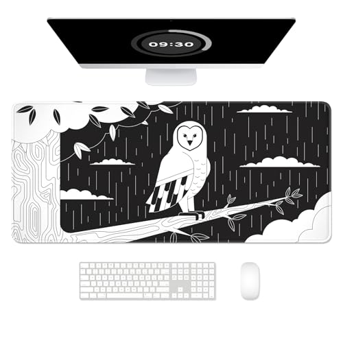 Image of Auhoahsil Desk Mat, Ultra Large Mouse Pad, XXL Gaming Mousepad, Pretty Desk Pad, Big Extended Full Size Desktop Desk Matt for Keyboard, Laptop & Computer, 35.5 x 15.7 in, Gothic Black White Owl