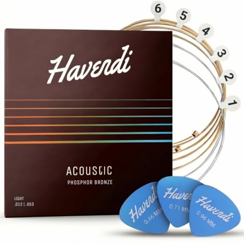 HAVENDI Acoustic Guitar Strings Phosphor Bronze Coating I Premium Brilliant Sound Quality I Includes 3 Picks