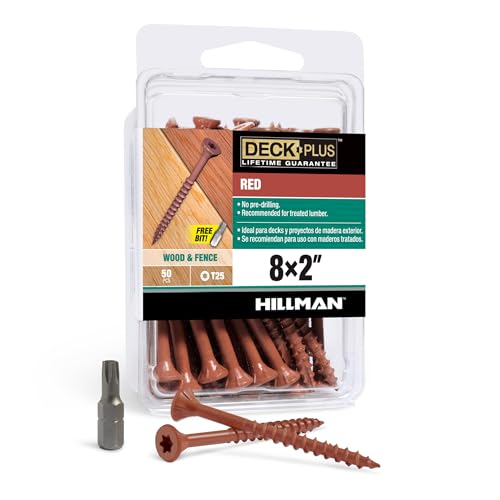 Image of Deck Plus 2 Inch Epoxy Coated Exterior Wood and Fence Screws #8 x 2 Torx /Star Drive Included Coarse Thread, Outdoor Rust Resistant Decking Screw, Red, 50 Pieces | 42598